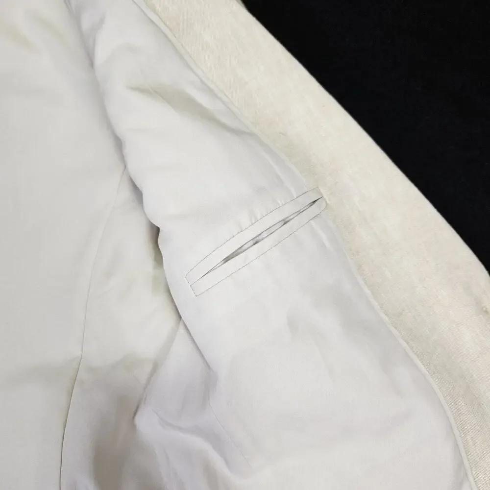 J.Crew Linen Cotton Holland Blazer Womens 4 Crosshatch Beige Career Jacket AL221 - Picture 12 of 16